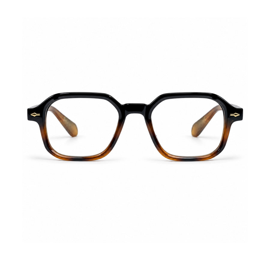 VERLIN 6231 Amber Tortoise geometric hexagonal optical frame, front view, 49-20-145 mm