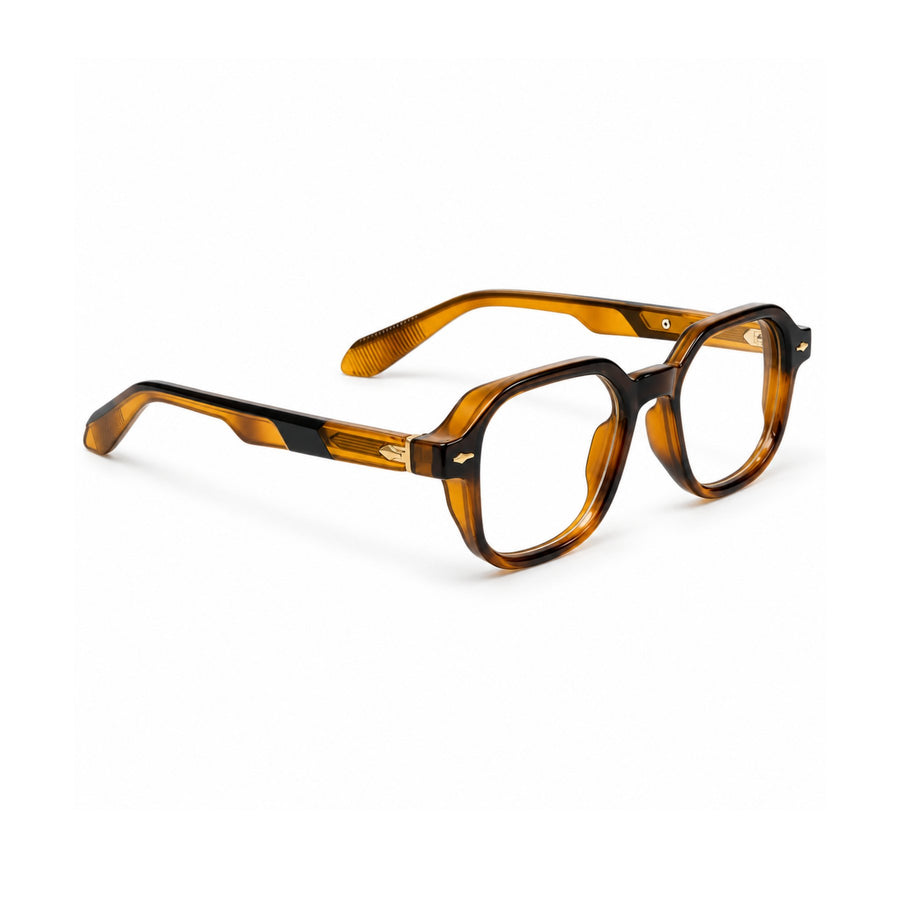 VERLIN 6231 Amber Tortoise geometric frame, angled view