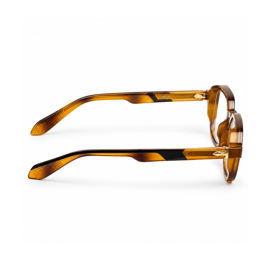 VERLIN 6231 Amber Tortoise geometric frame, temple and hinge detail