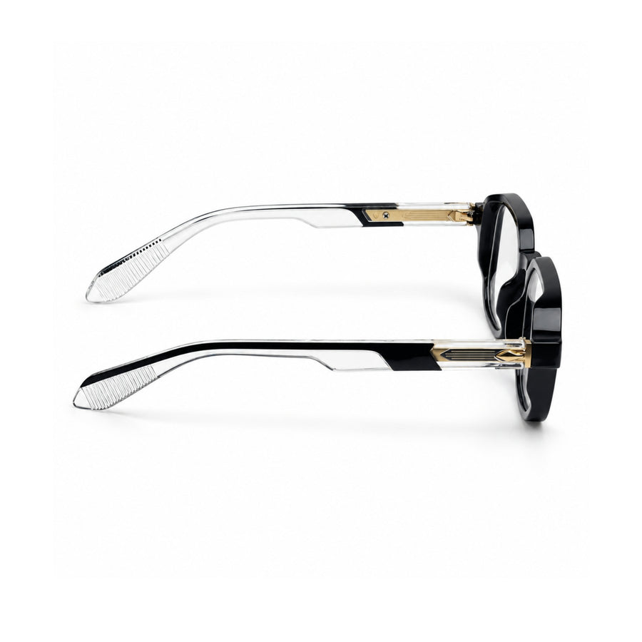 VERLIN 6231 Black geometric frame, temple and hinge detail