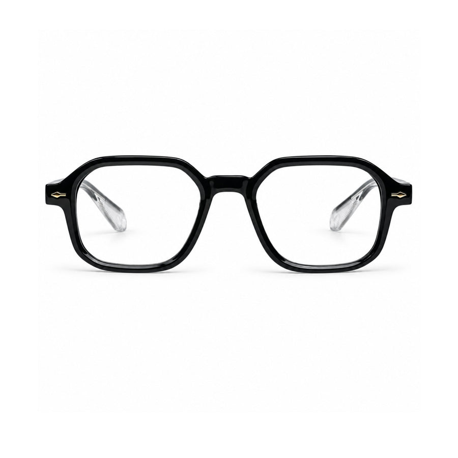 VERLIN 6231 Black Silver geometric hexagonal optical frame, front view, 49-20-145 mm