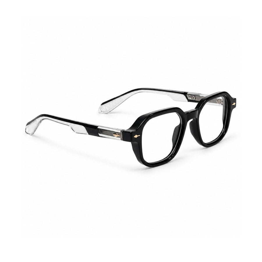 VERLIN 6231 Black Silver geometric frame, angled view