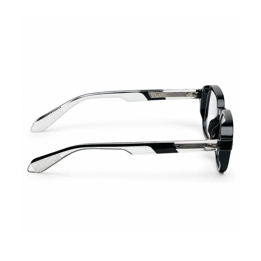 VERLIN 6231 Black Silver geometric frame, temple and hinge detail