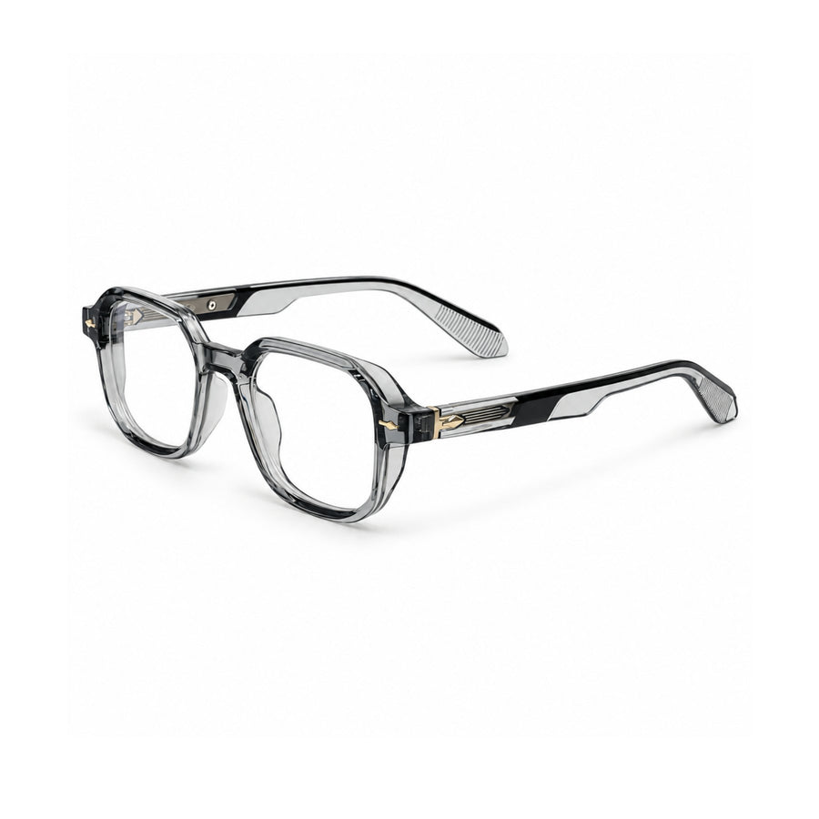 VERLIN 6231 Grey Crystal geometric frame, three-quarter view