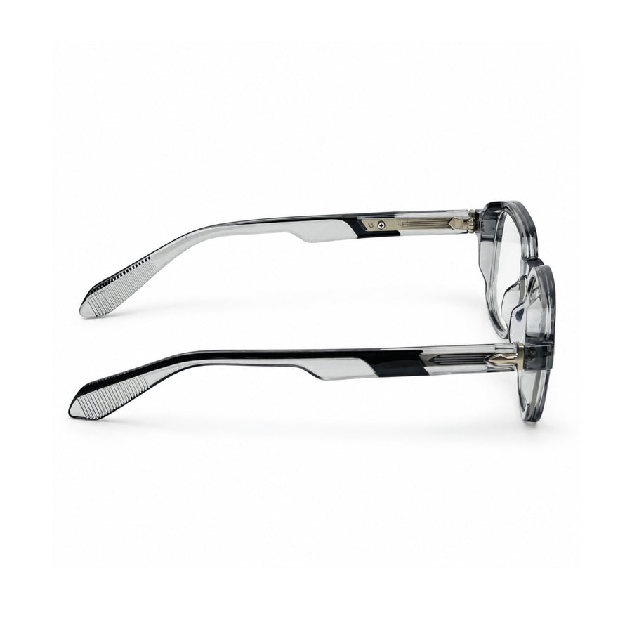 VERLIN 6231 Grey Crystal geometric frame, temple and hinge detail