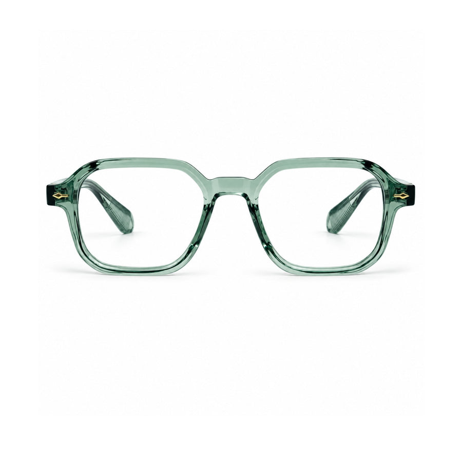 VERLIN 6231 Sage Green geometric hexagonal optical frame, front view, 49-20-145 mm
