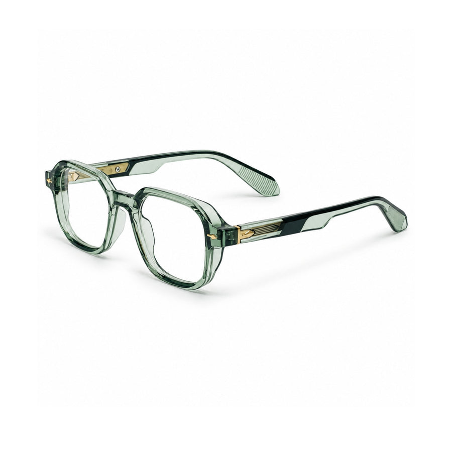 VERLIN 6231 Sage Green geometric frame, three-quarter view