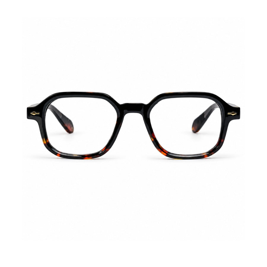 VERLIN 6231 Tortoise geometric hexagonal optical frame, front view, 49-20-145 mm