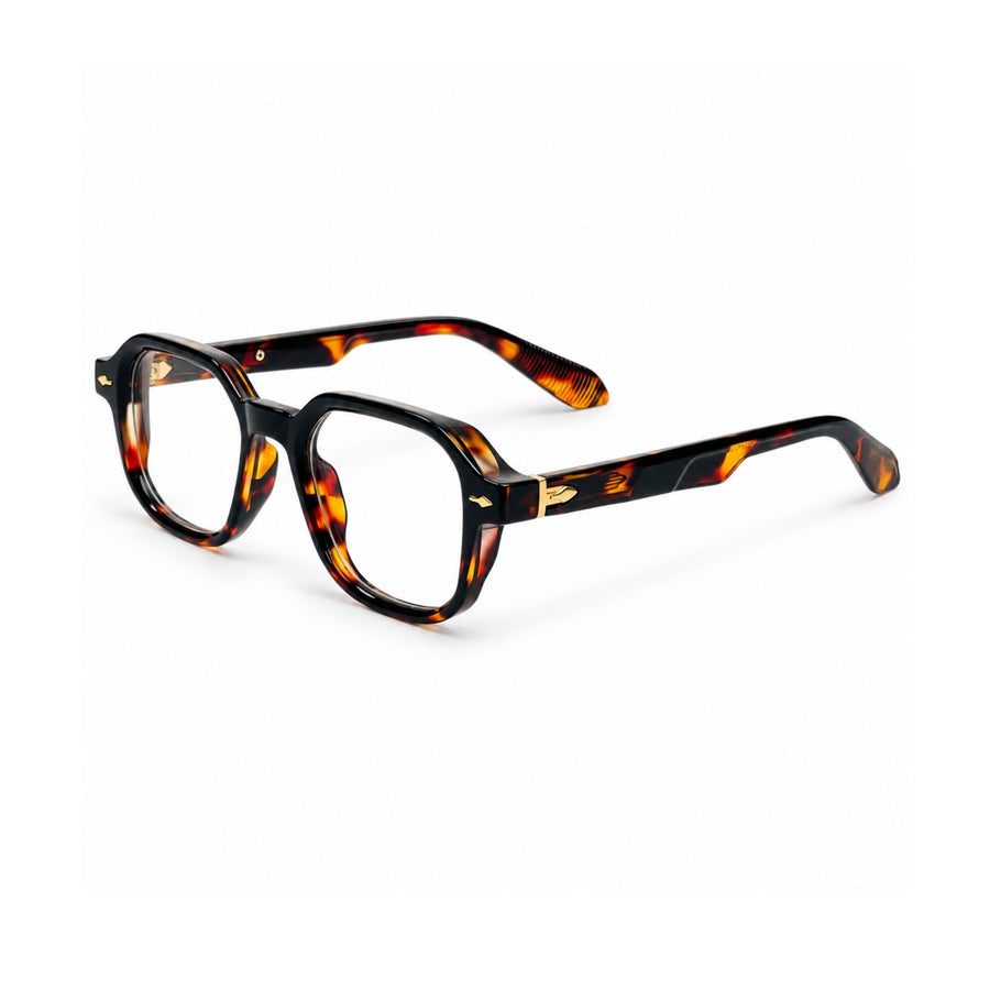 VERLIN 6231 Tortoise geometric frame, three-quarter view