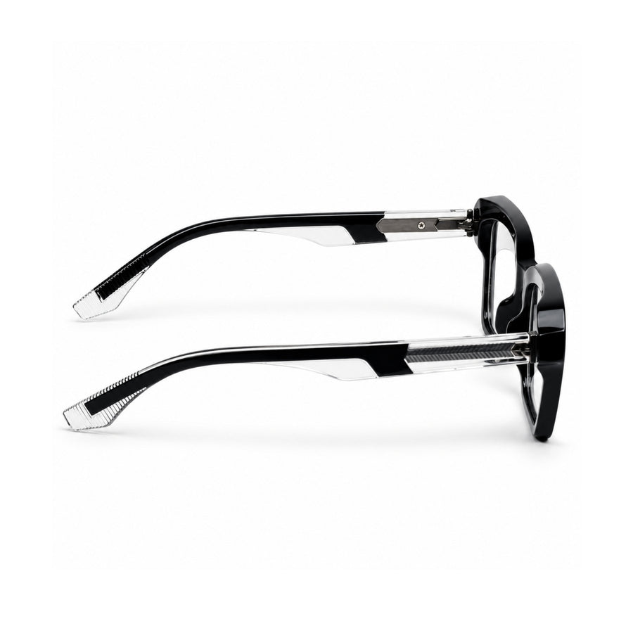 VERLIN 6233 Black bold square frame, temple and hinge detail
