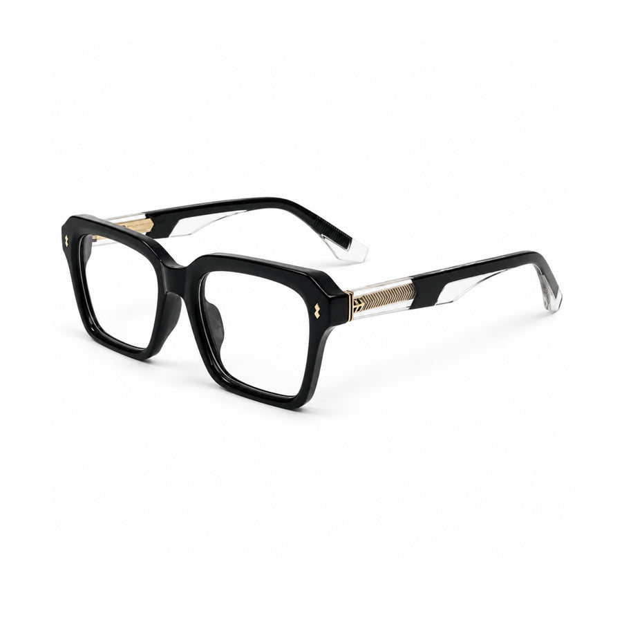 VERLIN 6233 Black Silver bold square frame, three-quarter view