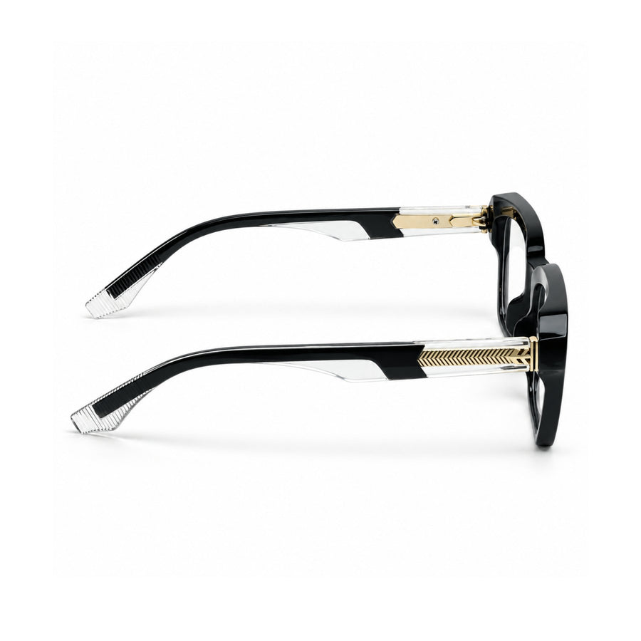 VERLIN 6233 Black Silver bold square frame, temple and hinge detail