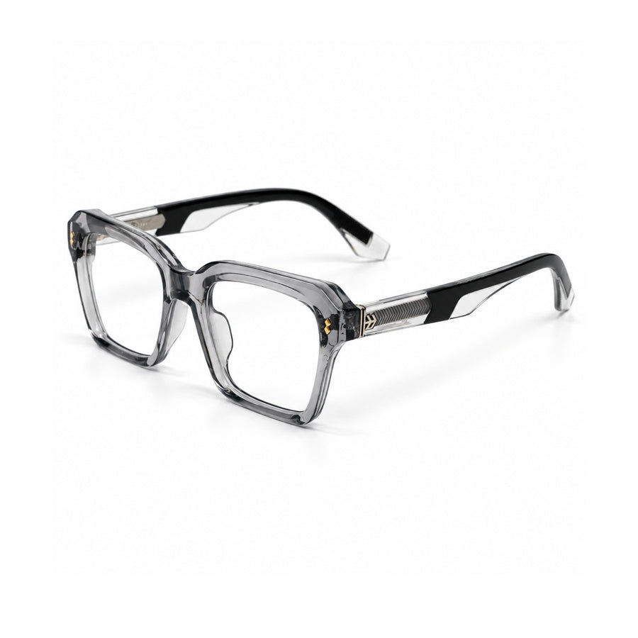 VERLIN 6233 Grey Crystal bold square frame, three-quarter view
