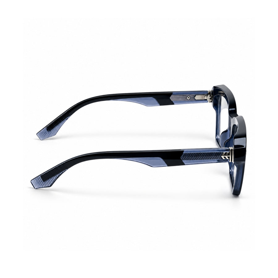 VERLIN 6233 Navy Blue bold square frame, temple and hinge detail