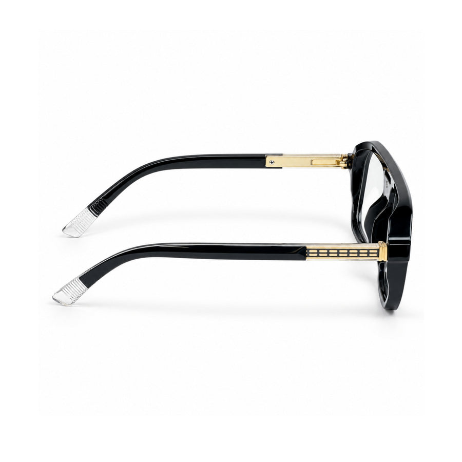 VERLIN 6240 Black Gold navigator frame, temple and hinge detail