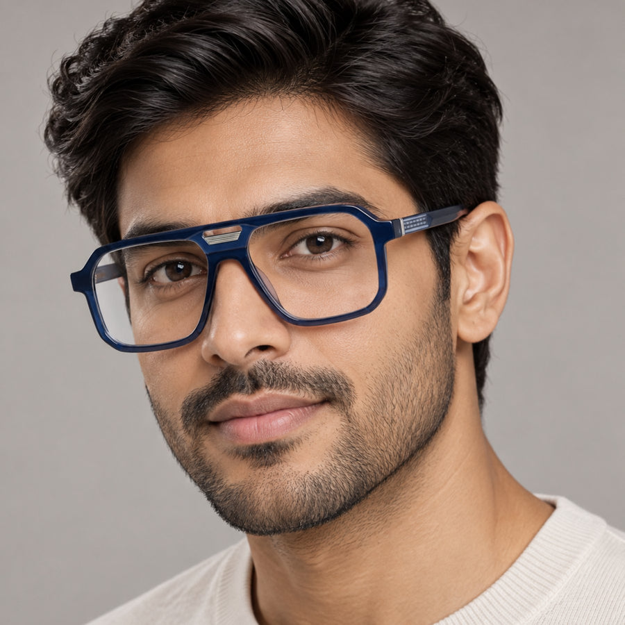 Man wearing VERLIN 6240 Navy Blue navigator eyeglasses