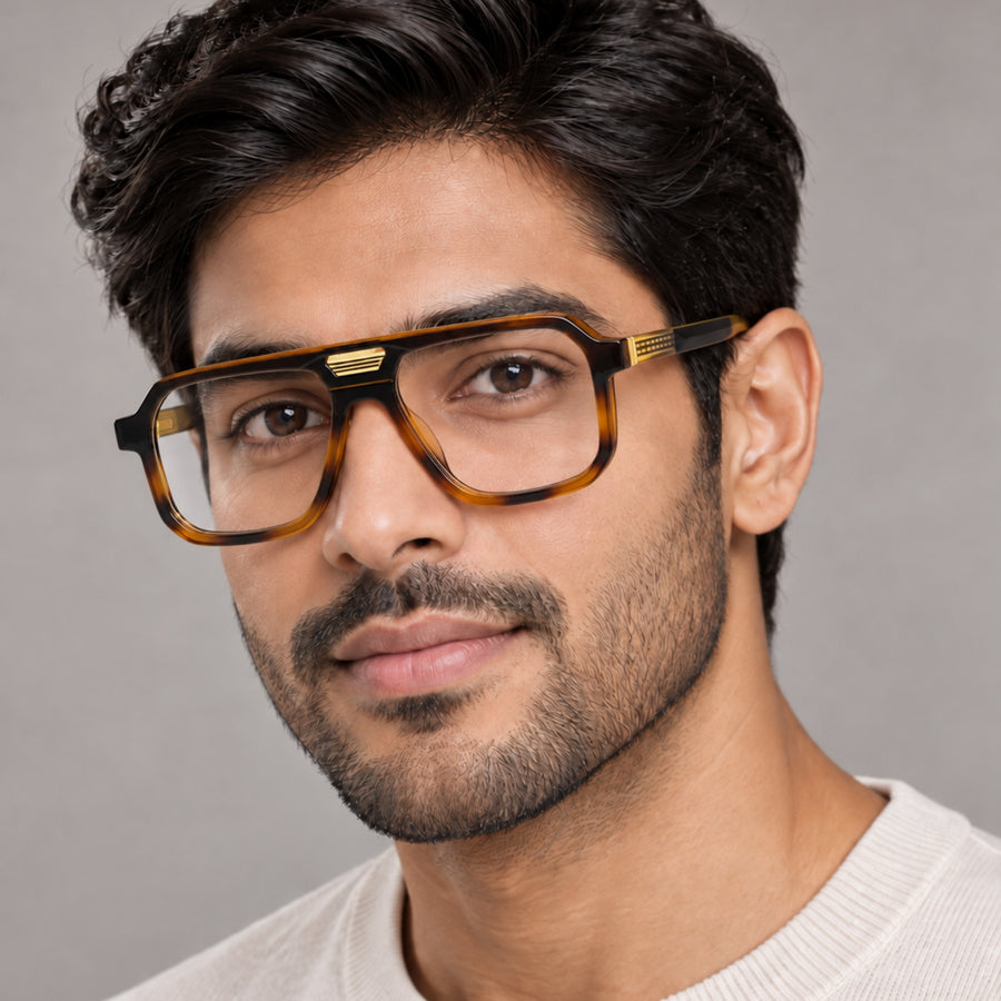 Man wearing VERLIN 6240 Tortoise Olive navigator eyeglasses