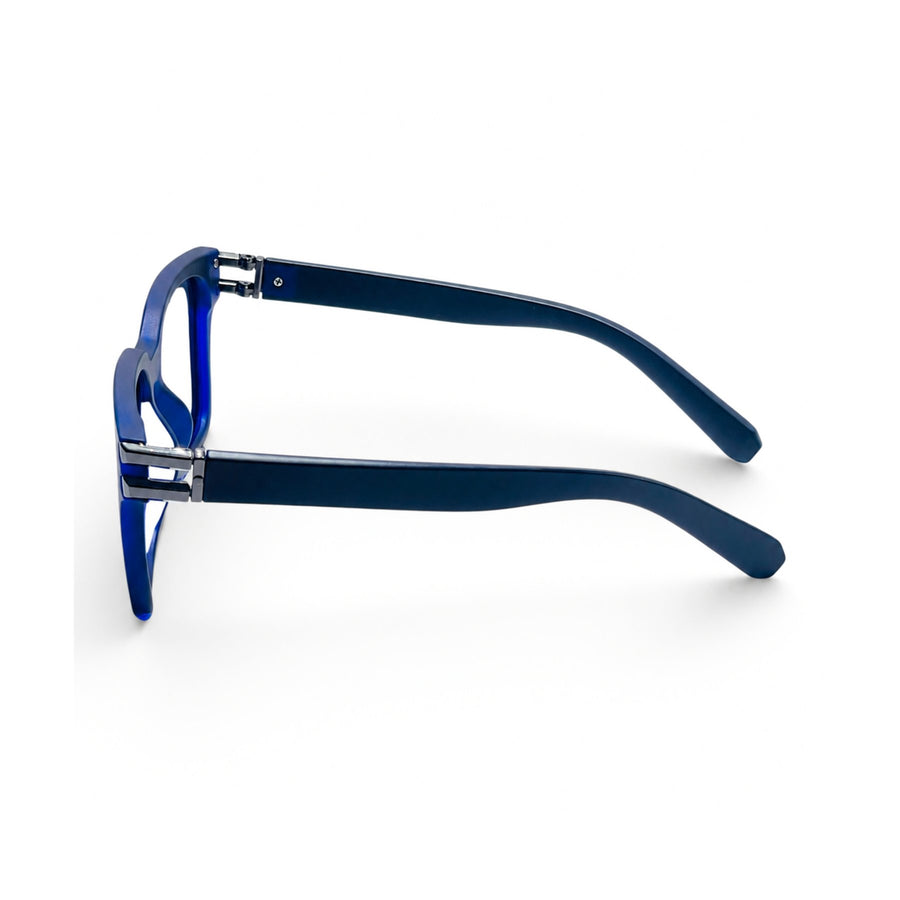 82102 VERLIN Square Computer Glasses in Navy Blue - temple and side view