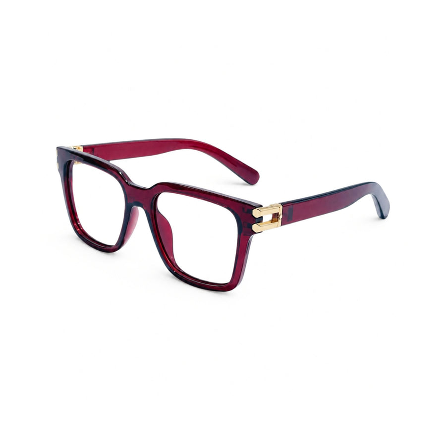 82102 VERLIN Square Computer Glasses in Wine Red - three-quarter view