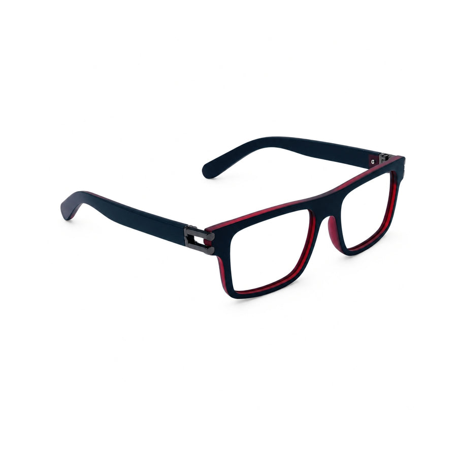 82103 VERLIN Flat-Top Rectangle Computer Glasses in Black Red - angled view