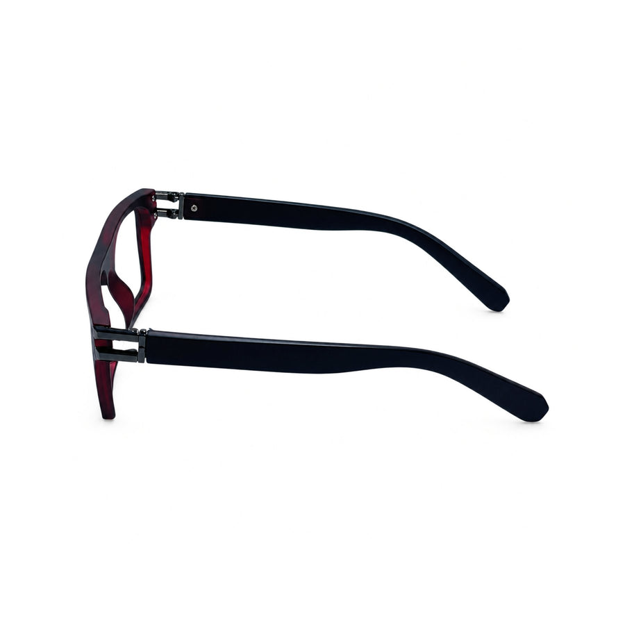 82103 VERLIN Flat-Top Rectangle Computer Glasses in Black Red - temple and side view