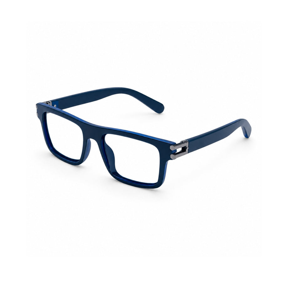 82103 VERLIN Flat-Top Rectangle Computer Glasses in Navy Blue - three-quarter view