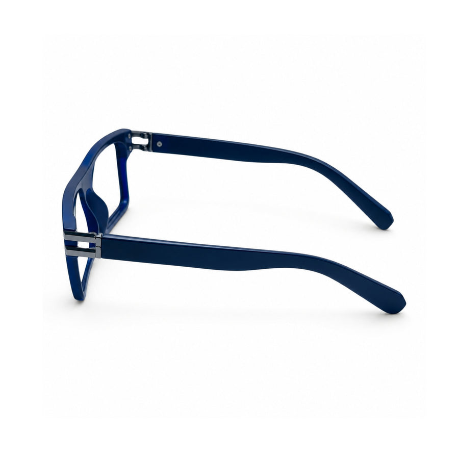 82103 VERLIN Flat-Top Rectangle Computer Glasses in Navy Blue - temple and side view