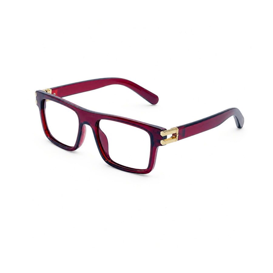 82103 VERLIN Flat-Top Rectangle Computer Glasses in Wine Red - three-quarter view