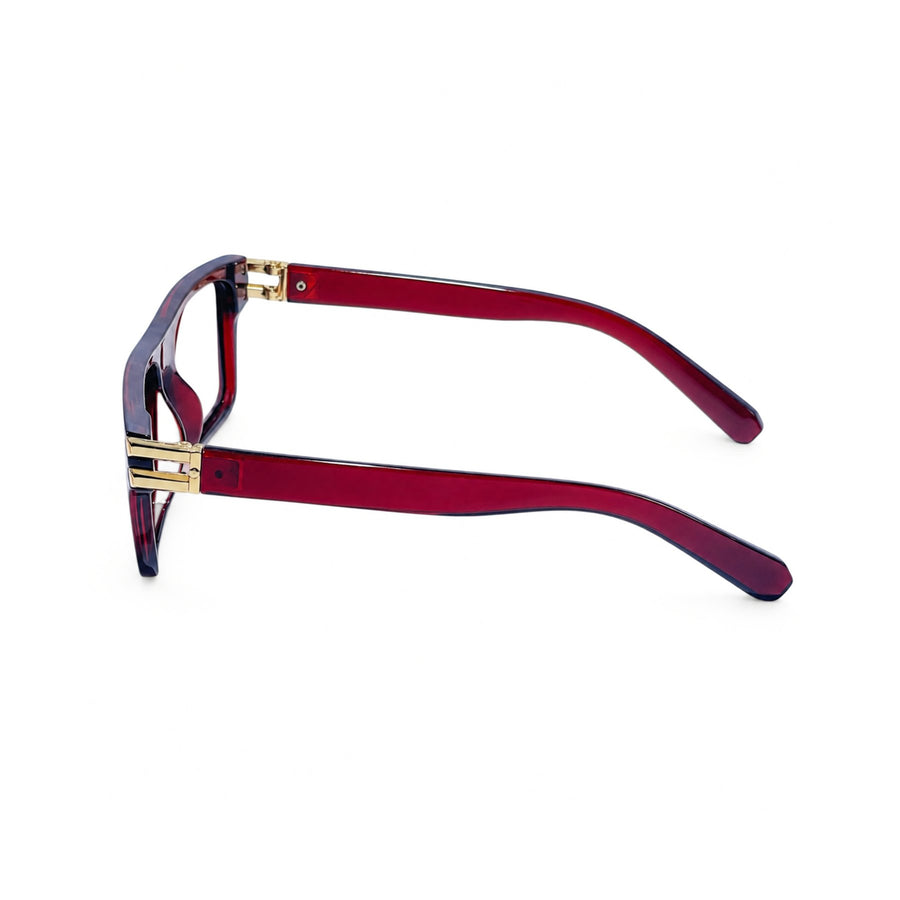 82103 VERLIN Flat-Top Rectangle Computer Glasses in Wine Red - temple and side view