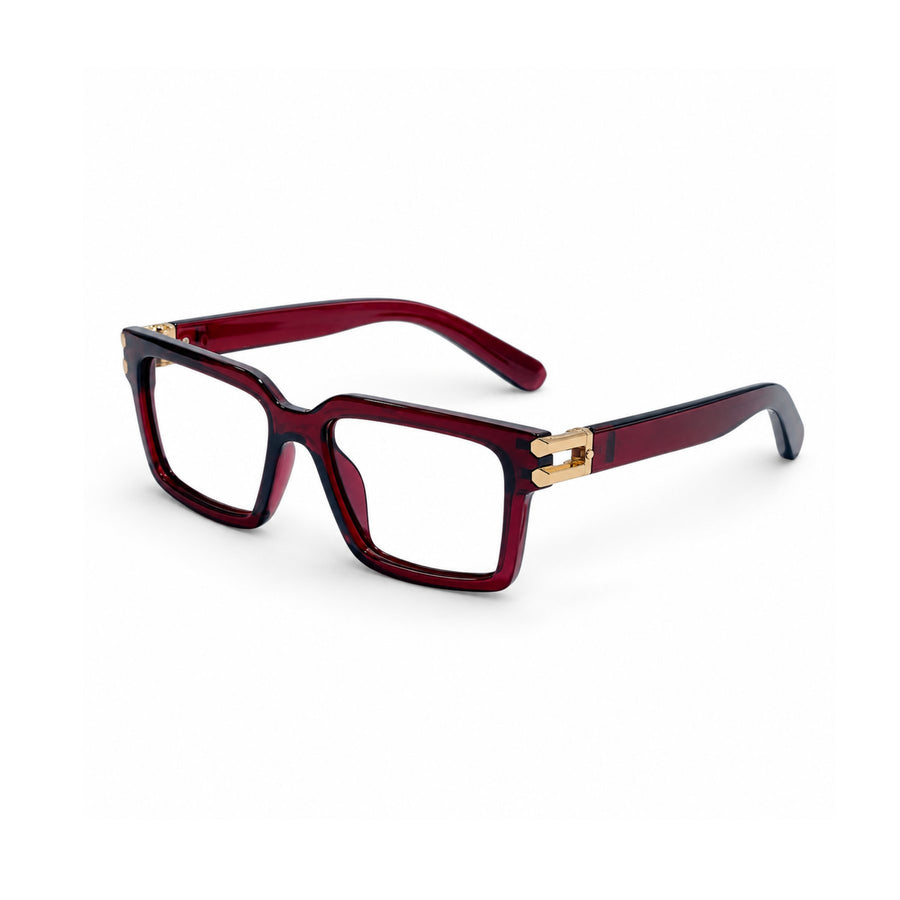 82106 VERLIN Square Computer Glasses in Wine Red - three-quarter view