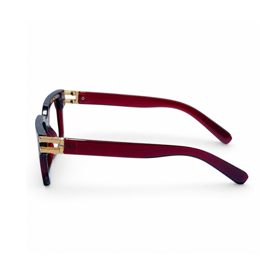 82106 VERLIN Square Computer Glasses in Wine Red - temple and side view