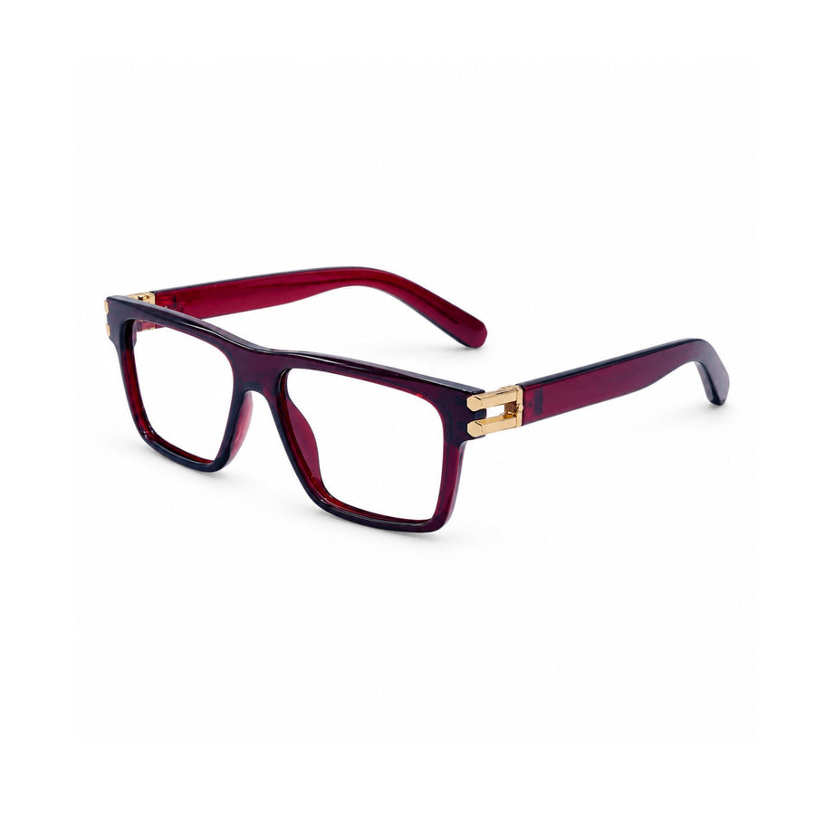 82107 VERLIN Flat-Top Square Computer Glasses in Wine Red - three-quarter view