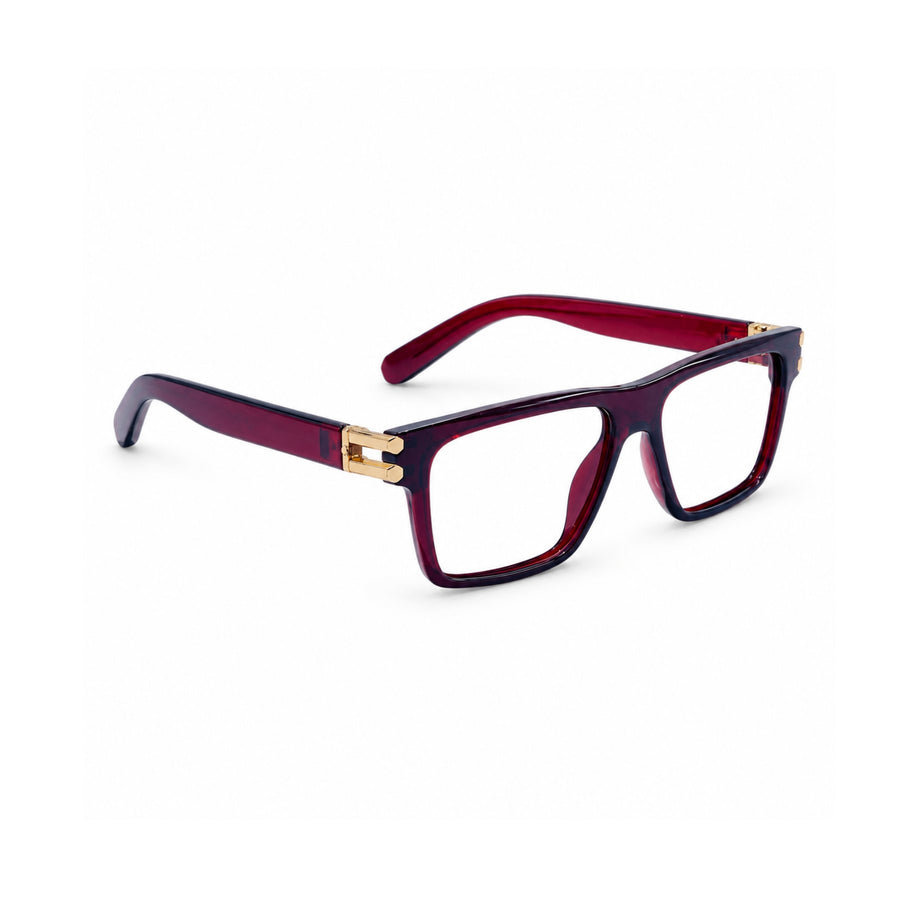 82107 VERLIN Flat-Top Square Computer Glasses in Wine Red - angled view