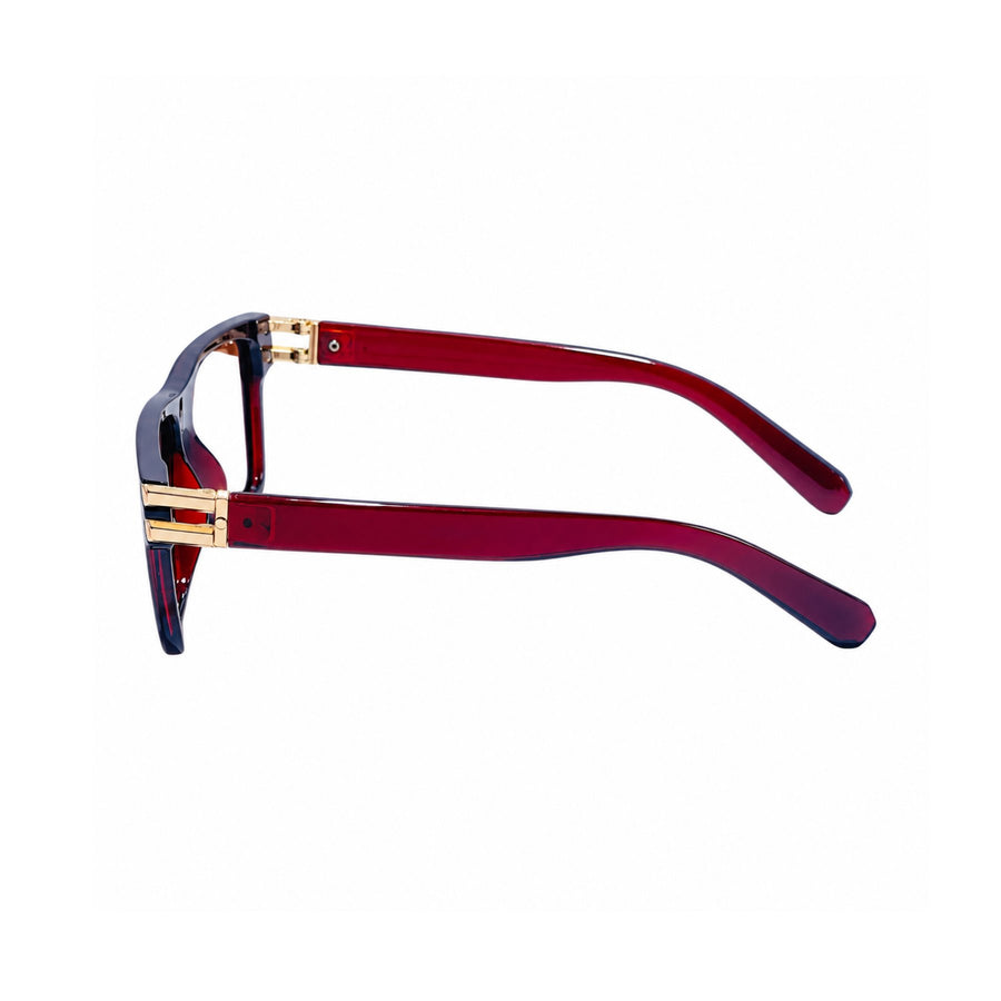 82107 VERLIN Flat-Top Square Computer Glasses in Wine Red - temple and side view