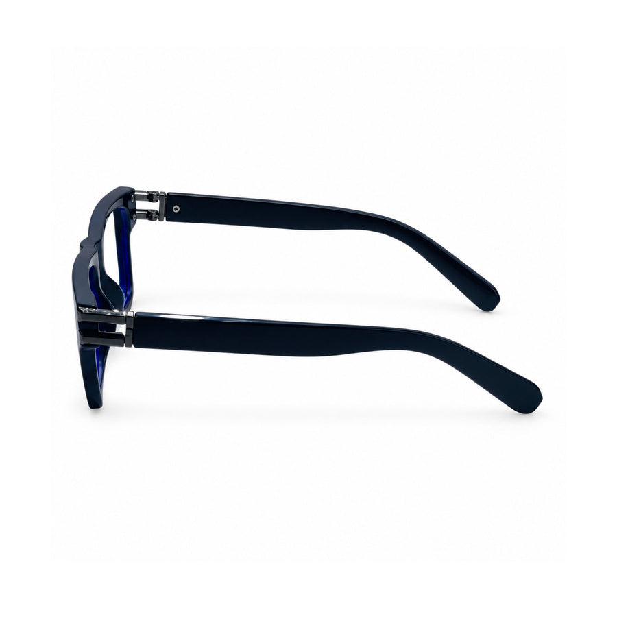 82109 VERLIN Rectangle Computer Glasses in Navy Blue - temple and side view