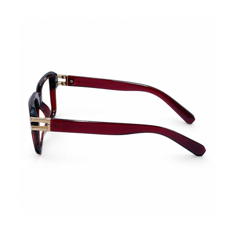 82110 VERLIN Square Computer Glasses in Wine Red - temple and side view