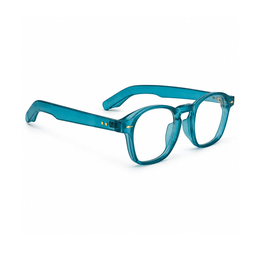 86307 VERLIN Square Optical Frame in Teal - three quarter view