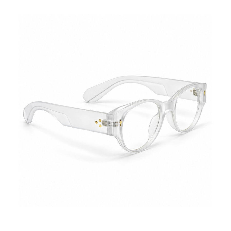 86309 VERLIN Oval Optical Frame in Clear Crystal - three quarter view