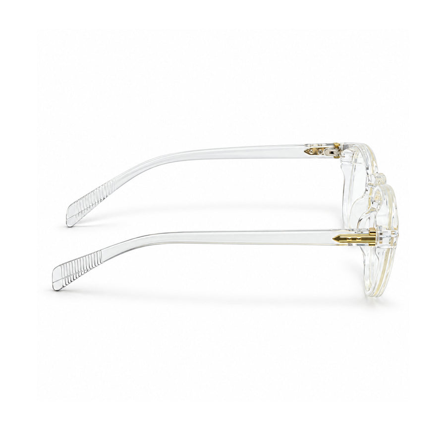 86310 VERLIN Round Optical Frame in Clear Crystal - temple and side view