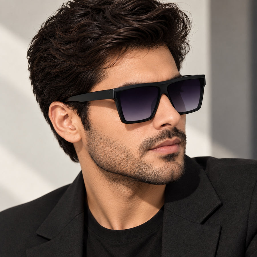 Model wearing Boris VERLIN Flat Top Sunglasses in Black