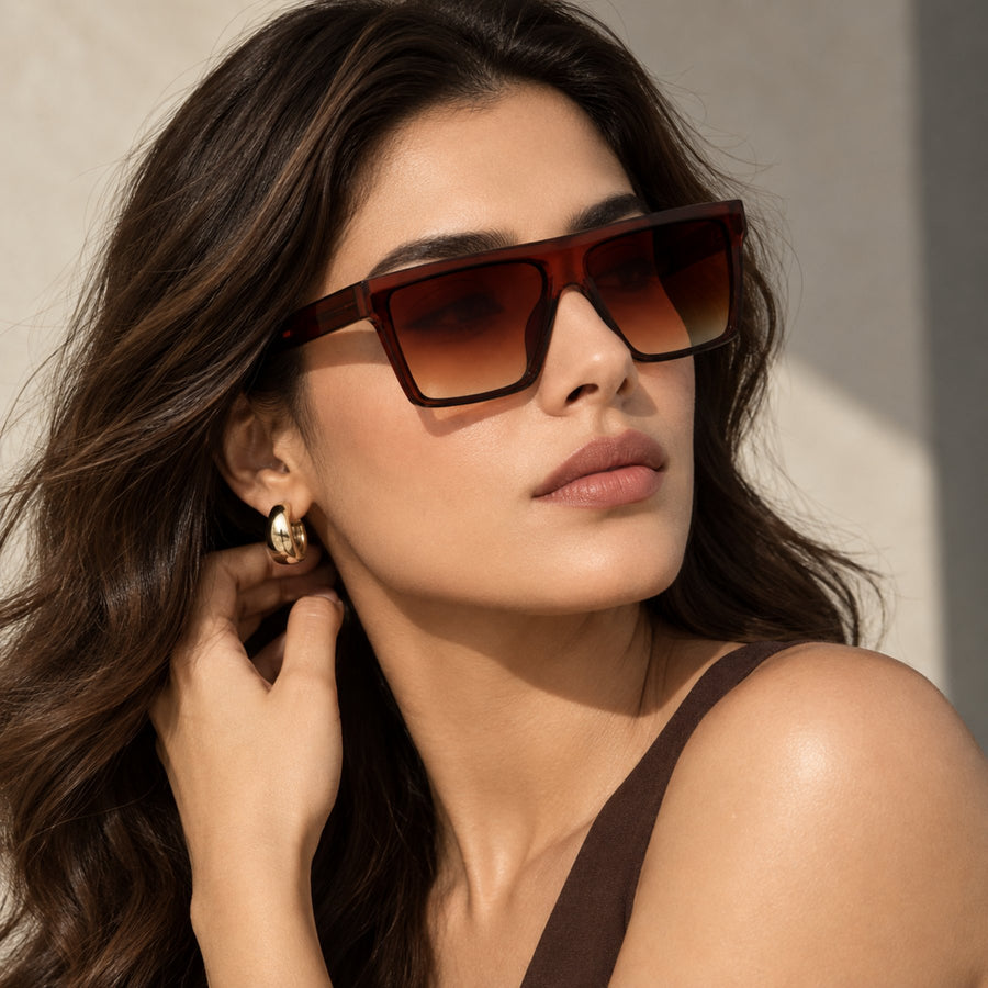 Model wearing Boris VERLIN Flat Top Sunglasses in Brown