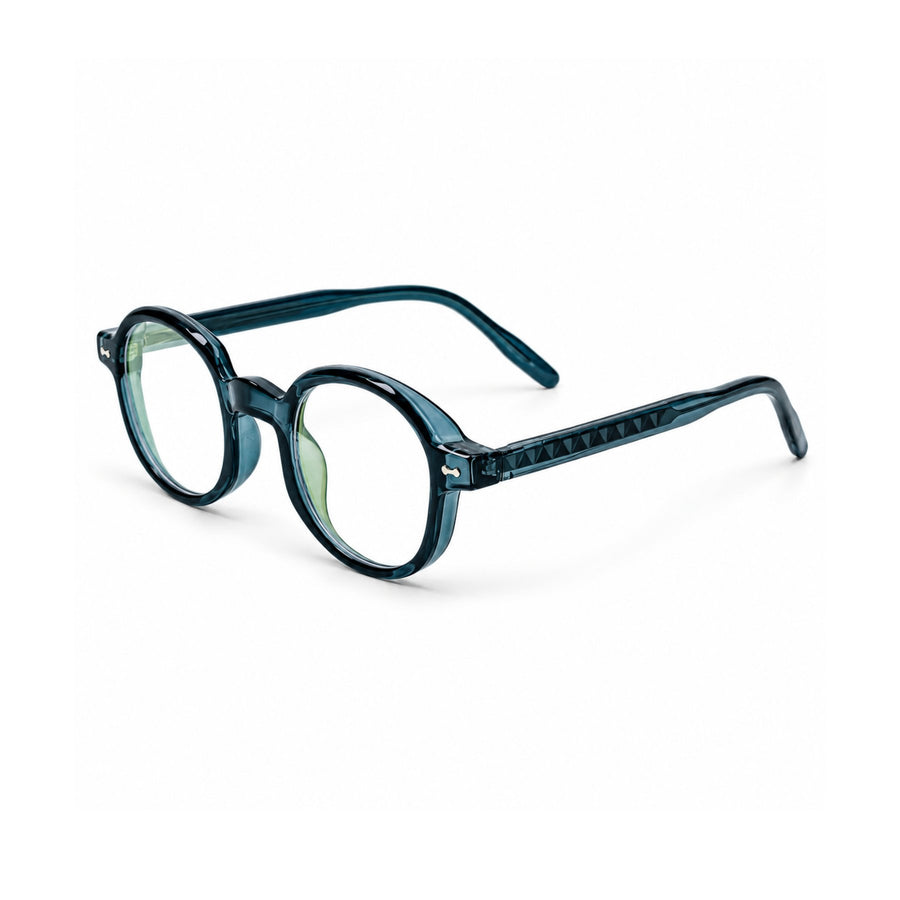 LBD-010 VERLIN Octagon Optical Frame in Navy Blue - angled view
