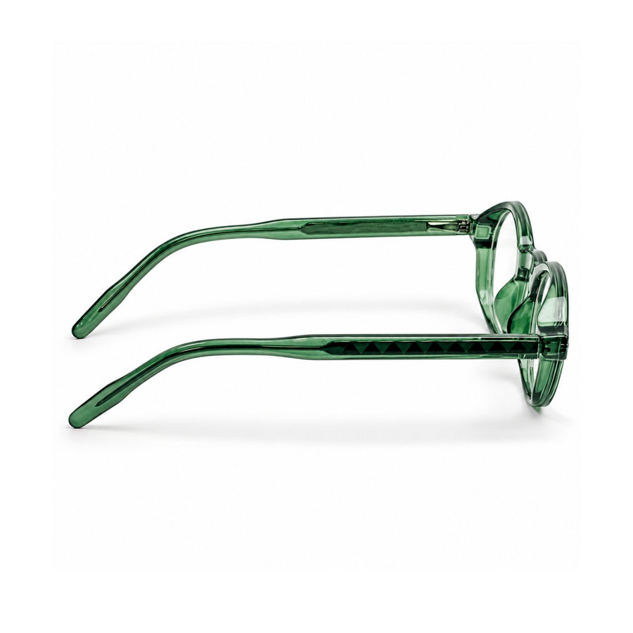LBD-010 VERLIN Octagon Optical Frame in Olive Green - temple and side view