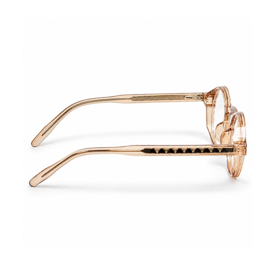 LBD-010 VERLIN Octagon Optical Frame in Tan - temple and side view