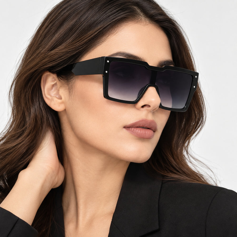 Model wearing Punch Dragon VERLIN Flat Top Sunglasses in Black
