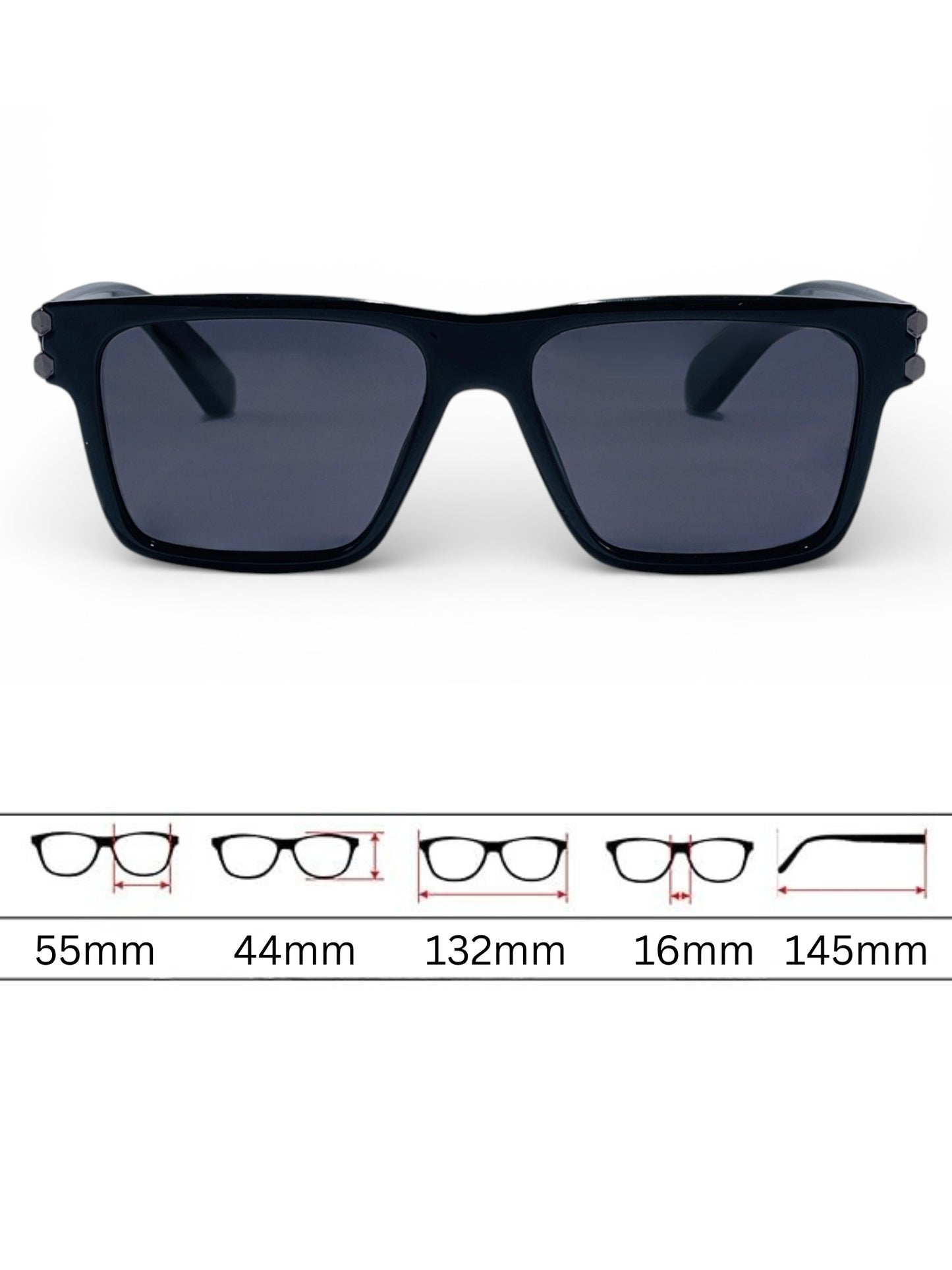 Verlin Rectangle Sunglasses 82107 Black - Detail View