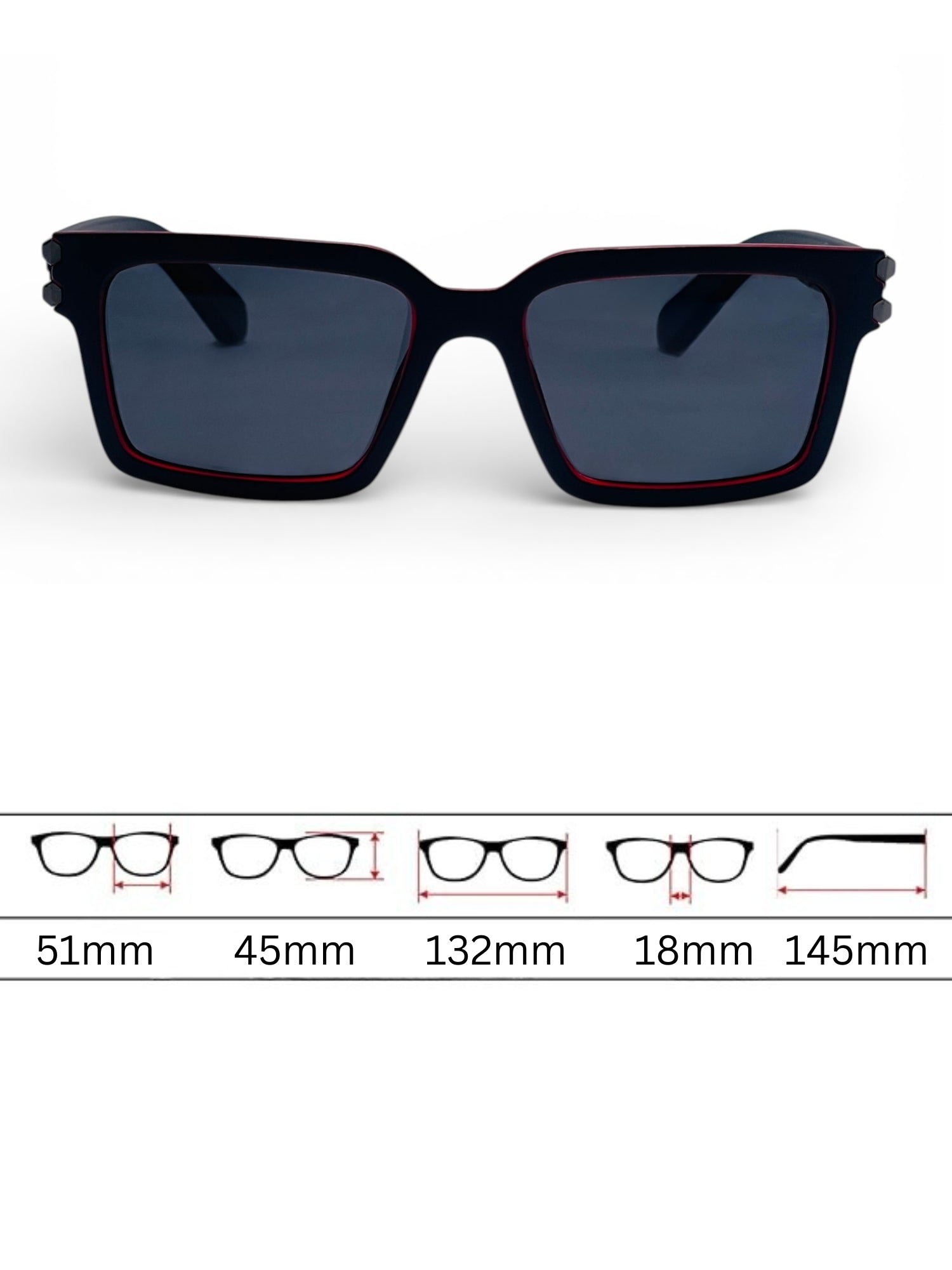 Verlin Rectangle Sunglasses 82106 Red Black - Detail View