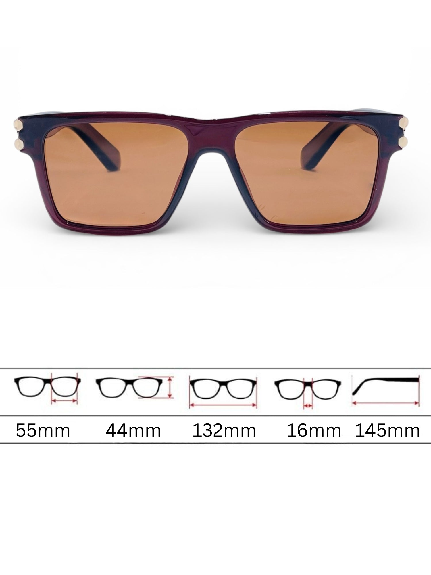 Verlin Rectangle Sunglasses 82107 Red - Detail View