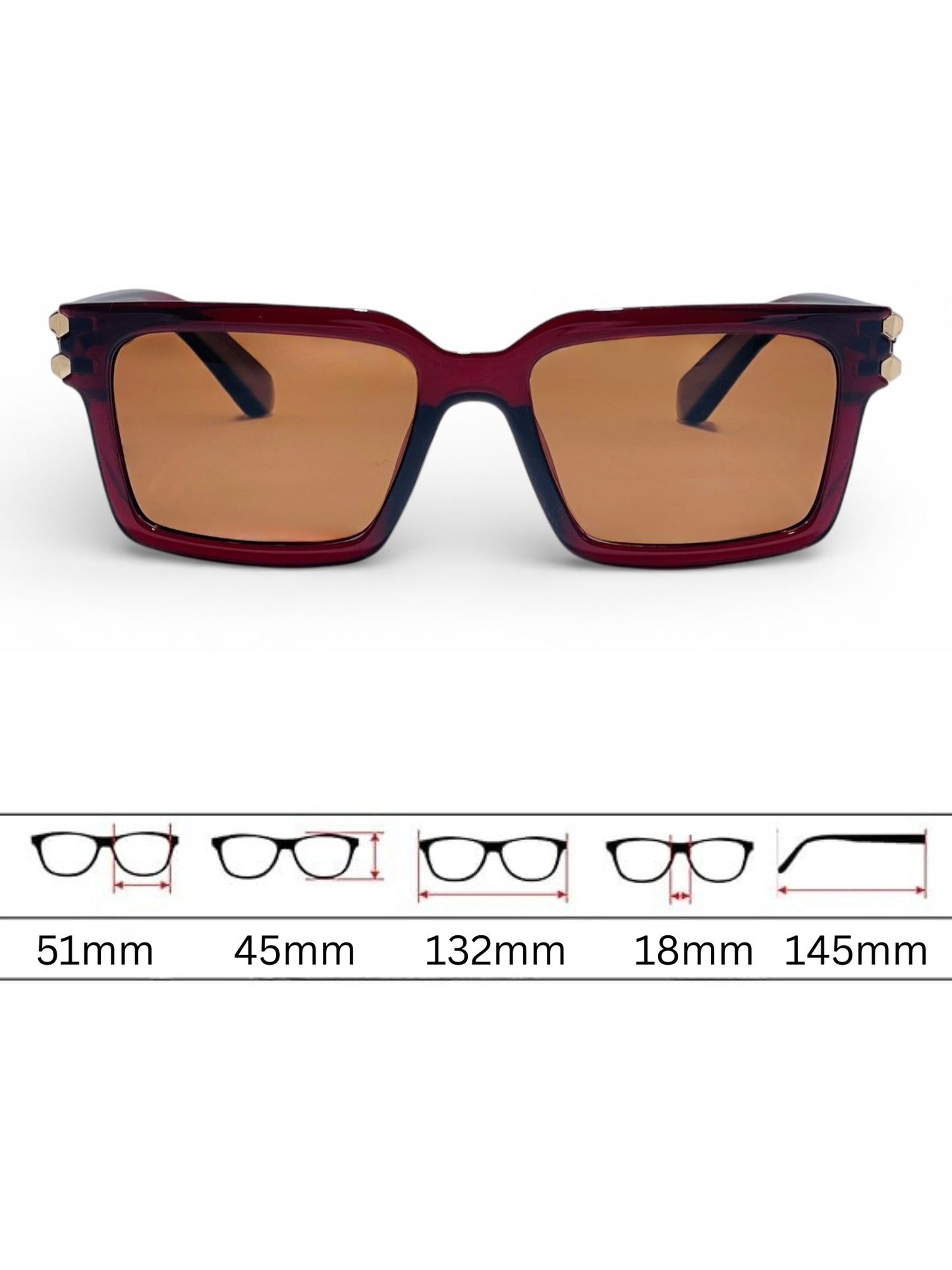 Verlin Rectangle Sunglasses 82106 Red - Detail View
