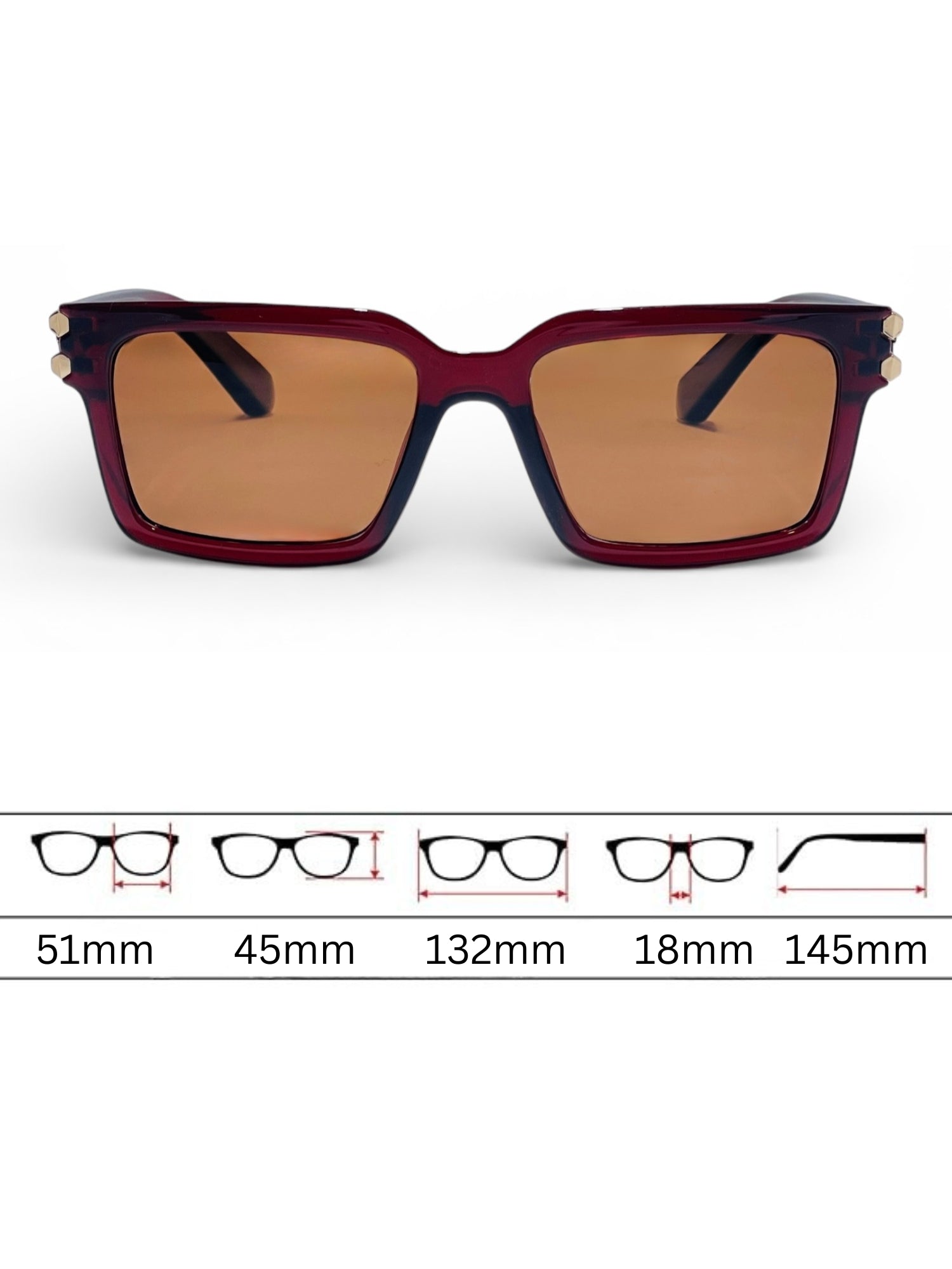 Verlin Rectangle Sunglasses 82106 Red - Detail View